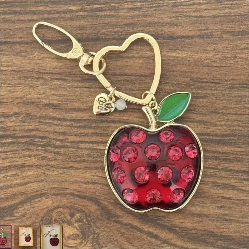 🍎 NEW Betsey Johnson Red Jeweled Apple Keychain 🍎